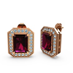 Rodolit garnet ve akuamarin 18 ayar rose altın küpe