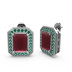 Esinti Dikdörtgen Küpe - Kök yakut ve yeşil kuvars 14 ayar beyaz altın küpe #27inn8