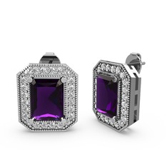 Esinti Dikdörtgen Küpe - Ametist ve swarovski 18 ayar beyaz altın küpe #2h0hkx