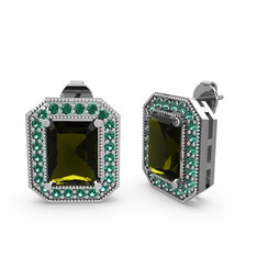 Esinti Dikdörtgen Küpe - Peridot ve yeşil kuvars 14 ayar beyaz altın küpe #2nf2nh