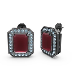 Esinti Dikdörtgen Küpe - Kök yakut ve akuamarin 925 ayar siyah rodyum kaplama gümüş küpe #36pa8w