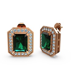 Yeşil kuvars ve akuamarin 18 ayar rose altın küpe