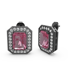 Esinti Dikdörtgen Küpe - Pembe kuvars ve swarovski 925 ayar siyah rodyum kaplama gümüş küpe #4f9udb