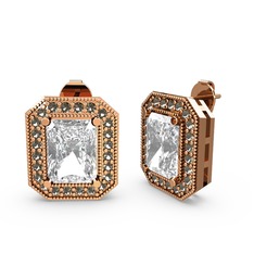 Esinti Dikdörtgen Küpe - Swarovski ve dumanlı kuvars 18 ayar rose altın küpe #4ztdod