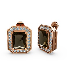 Esinti Dikdörtgen Küpe - Dumanlı kuvars ve akuamarin 8 ayar rose altın küpe #5e3imv