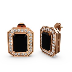 Siyah zirkon ve swarovski 925 ayar rose altın kaplama gümüş küpe