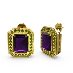 Esinti Dikdörtgen Küpe - Ametist ve peridot 18 ayar altın küpe #6a79b3