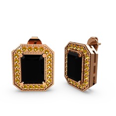 Esinti Dikdörtgen Küpe - Siyah zirkon ve sitrin 925 ayar rose altın kaplama gümüş küpe #7kn2k5