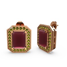 Esinti Dikdörtgen Küpe - Kök yakut ve peridot 8 ayar rose altın küpe #7sv3jt