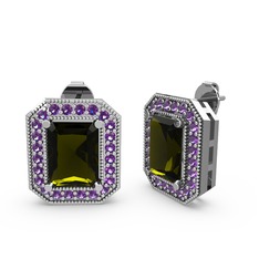 Esinti Dikdörtgen Küpe - Peridot ve ametist 8 ayar beyaz altın küpe #86ji2q