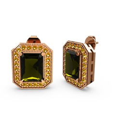 Esinti Dikdörtgen Küpe - Peridot ve sitrin 925 ayar rose altın kaplama gümüş küpe #8lbegr