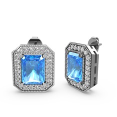 Esinti Dikdörtgen Küpe - Akuamarin ve swarovski 8 ayar beyaz altın küpe #8nwijm