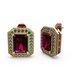 Esinti Dikdörtgen Küpe - Rodolit garnet ve yeşil kuvars 14 ayar rose altın küpe #8tkqv2