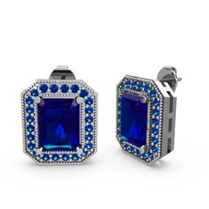 Esinti Dikdörtgen Küpe - Lab safir 18 ayar beyaz altın küpe #8yaw7o