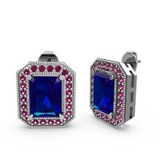 Lab safir ve rodolit garnet 14 ayar beyaz altın küpe