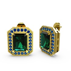 Yeşil kuvars ve lab safir 8 ayar altın küpe