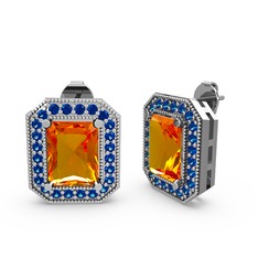 Sitrin ve lab safir 14 ayar beyaz altın küpe