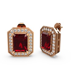 Esinti Dikdörtgen Küpe - Garnet ve pırlanta 18 ayar rose altın küpe (0.506 karat) #9hsht0