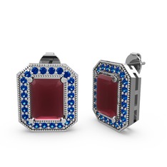 Esinti Dikdörtgen Küpe - Kök yakut ve lab safir 18 ayar beyaz altın küpe #9lmw1f