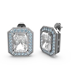 Swarovski ve akuamarin 8 ayar beyaz altın küpe