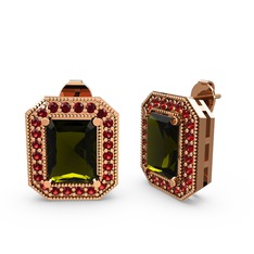 Esinti Dikdörtgen Küpe - Peridot ve garnet 18 ayar rose altın küpe #9zb5fs