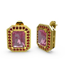 Esinti Dikdörtgen Küpe - Pembe kuvars ve garnet 14 ayar altın küpe #a0w3t6