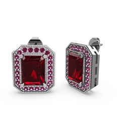 Esinti Dikdörtgen Küpe - Garnet ve rodolit garnet 14 ayar beyaz altın küpe #ajlfri