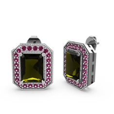 Esinti Dikdörtgen Küpe - Peridot ve rodolit garnet 18 ayar beyaz altın küpe #aureug