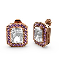 Swarovski ve ametist 925 ayar rose altın kaplama gümüş küpe