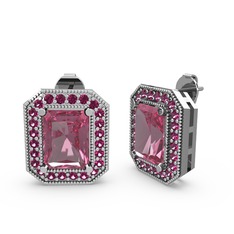 Pembe kuvars ve rodolit garnet 925 ayar gümüş küpe