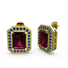 Rodolit garnet ve lab safir 8 ayar altın küpe