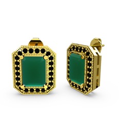 Esinti Dikdörtgen Küpe - Kök zümrüt ve siyah zirkon 18 ayar altın küpe #bpglnf