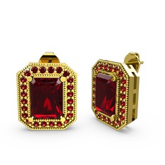 Esinti Dikdörtgen Küpe - Garnet 14 ayar altın küpe #c0nuyt