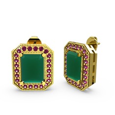 Kök zümrüt ve rodolit garnet 8 ayar altın küpe