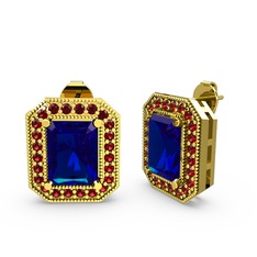 Esinti Dikdörtgen Küpe - Lab safir ve garnet 14 ayar altın küpe #c9ha0c