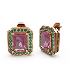 Esinti Dikdörtgen Küpe - Pembe kuvars ve yeşil kuvars 8 ayar rose altın küpe #chl7zx