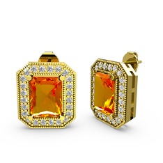 Esinti Dikdörtgen Küpe - Sitrin ve pırlanta 14 ayar altın küpe (0.506 karat) #cxchx6