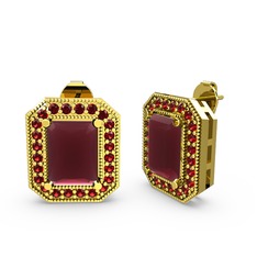 Esinti Dikdörtgen Küpe - Kök yakut ve garnet 14 ayar altın küpe #d0ppsb