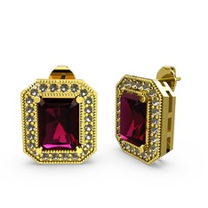 Rodolit garnet ve dumanlı kuvars 925 ayar altın kaplama gümüş küpe