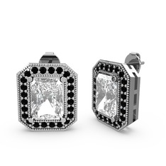 Esinti Dikdörtgen Küpe - Beyaz zirkon ve siyah zirkon 14 ayar beyaz altın küpe #dxsi5o