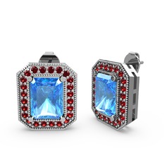 Esinti Dikdörtgen Küpe - Akuamarin ve garnet 8 ayar beyaz altın küpe #eap8we