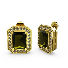 Esinti Dikdörtgen Küpe - Peridot ve dumanlı kuvars 925 ayar altın kaplama gümüş küpe #f68np3