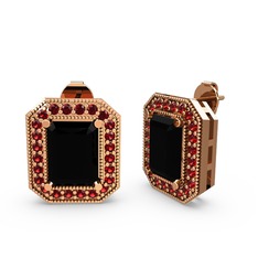 Esinti Dikdörtgen Küpe - Siyah zirkon ve garnet 8 ayar rose altın küpe #flbwwu