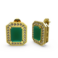 Esinti Dikdörtgen Küpe - Kök zümrüt ve dumanlı kuvars 18 ayar altın küpe #h177n4