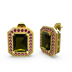 Esinti Dikdörtgen Küpe - Peridot ve rodolit garnet 925 ayar altın kaplama gümüş küpe #h7j7op