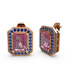 Esinti Dikdörtgen Küpe - Pembe kuvars ve lab safir 14 ayar rose altın küpe #hn6og1