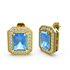 Esinti Dikdörtgen Küpe - Akuamarin ve beyaz zirkon 8 ayar altın küpe #hoinaw