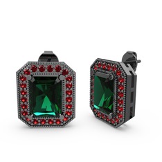 Esinti Dikdörtgen Küpe - Yeşil kuvars ve garnet 925 ayar siyah rodyum kaplama gümüş küpe #hu7vqv