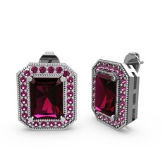 Rodolit garnet 14 ayar beyaz altın küpe