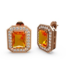 Esinti Dikdörtgen Küpe - Sitrin ve beyaz zirkon 14 ayar rose altın küpe #i2zivc
